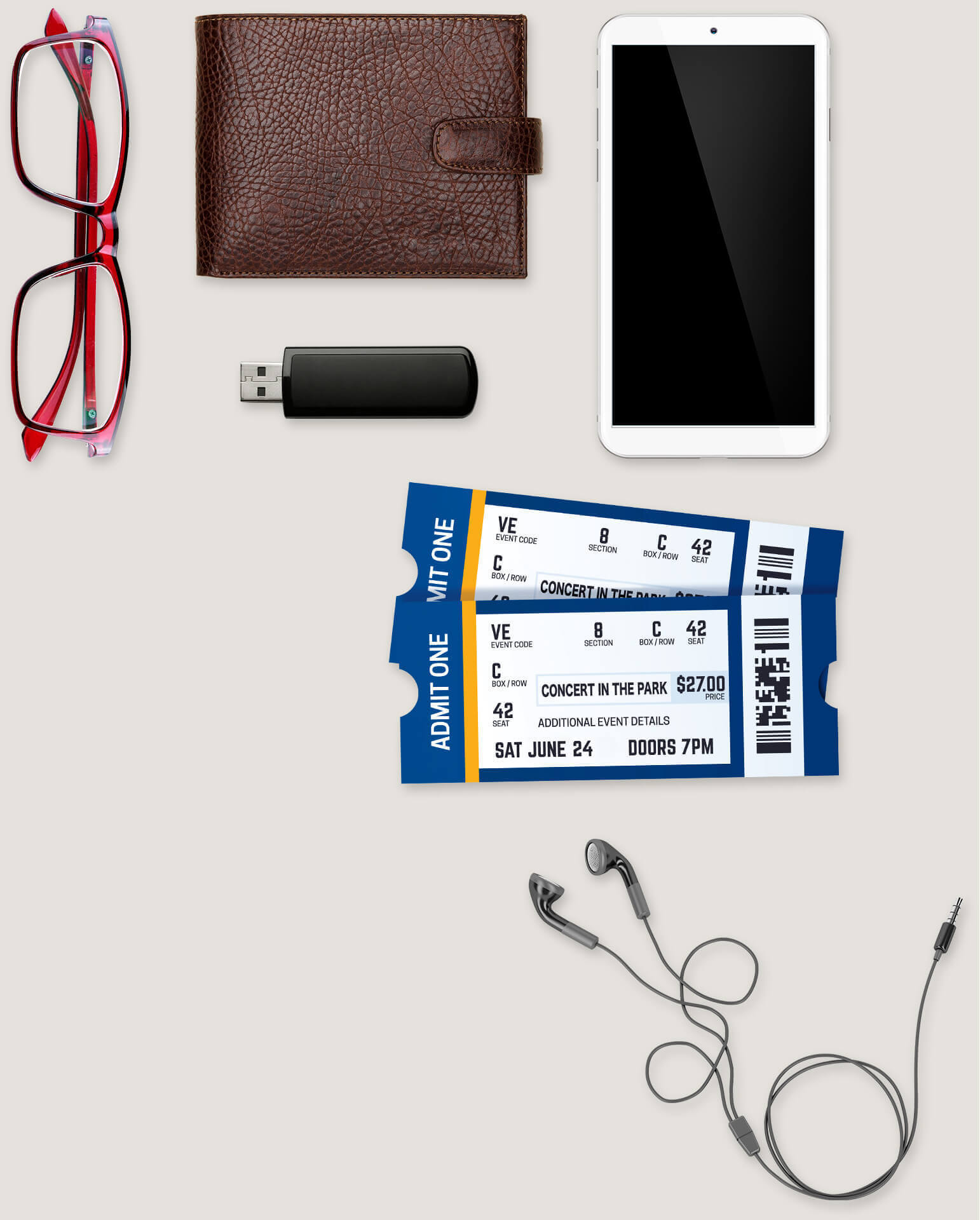 Array of personal items